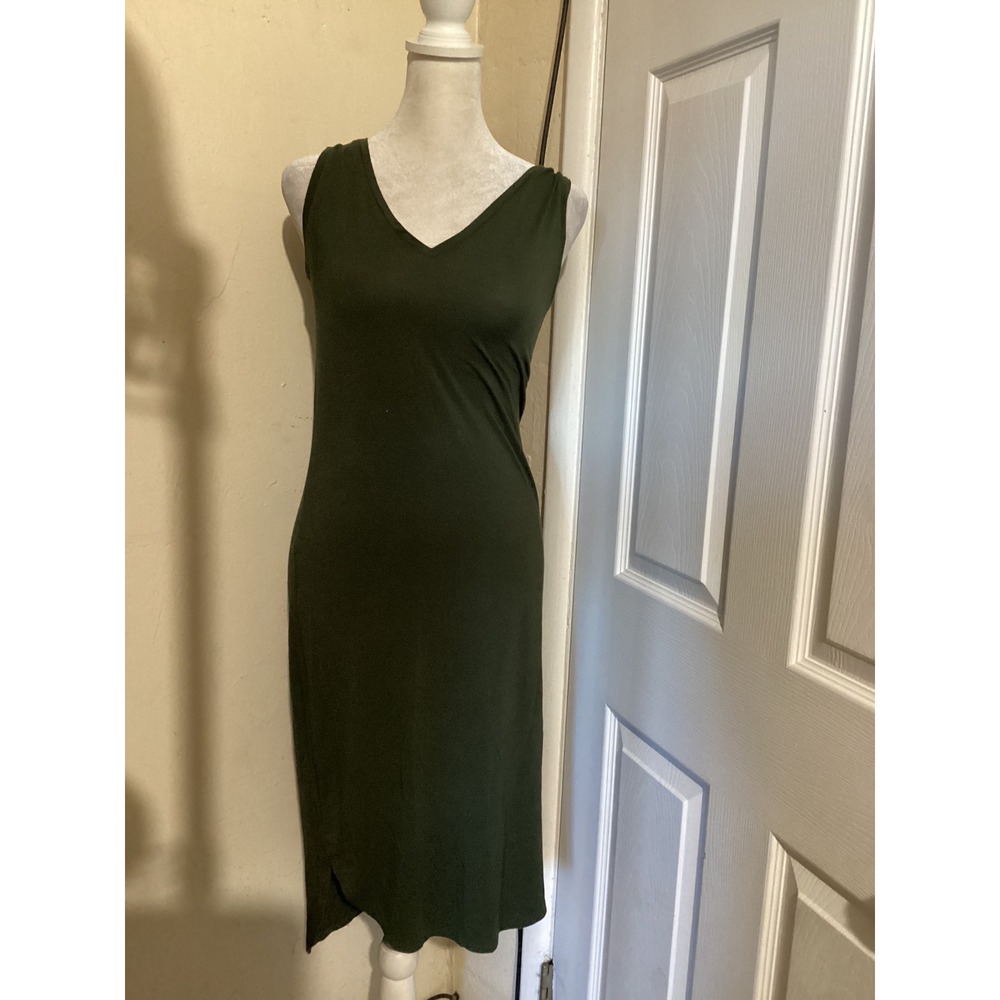 Daily Ritual Women Olive Green V-Neck Sleeveless Midi Dress XS B07C23QYZF